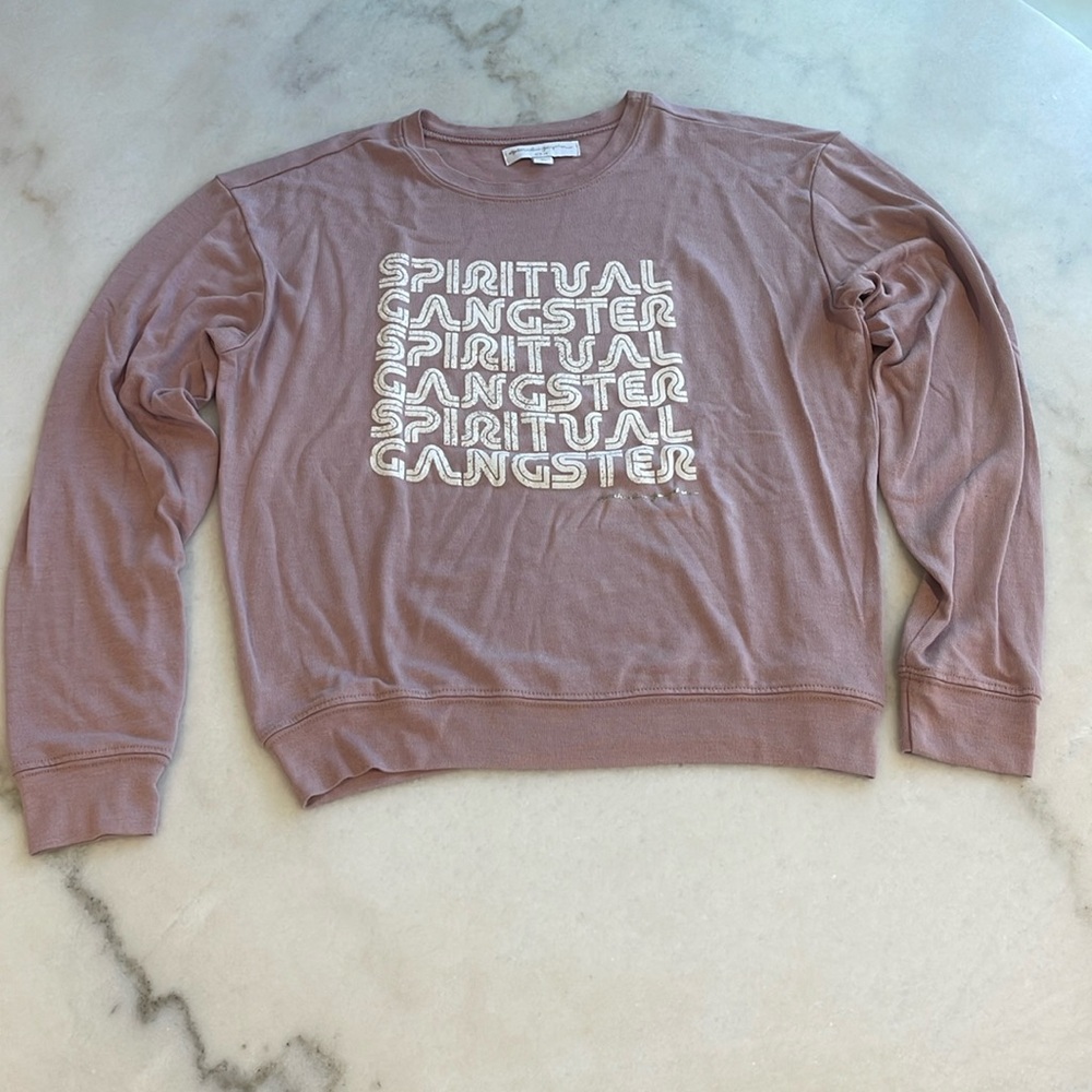 NWOT SPIRITUAL GANGSTER LOGO SWEATER IN DUSTY ROSE. M